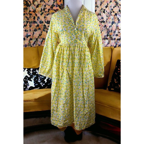 WRAY Dresses & Skirts - Wray Quinn Dress in Bieber Floral Yellow Collared Cottagecore LS Plus Size 3XL